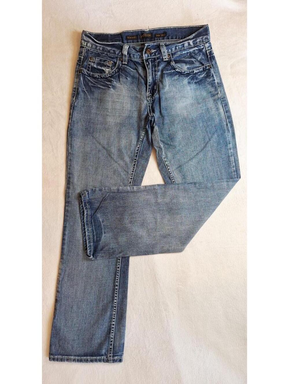 Helix Mens Slim Bootcut Jeans 29x30 Distressed Blue Denim Y2K Grunge - EUC